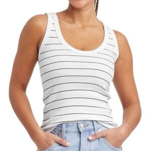 Universal Thread Women's White Tank Top Large Navy Blue Striped Scoopneck